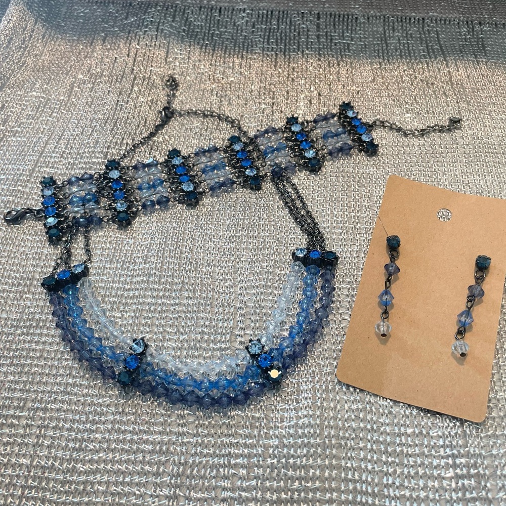 Park Lane Three Piece Necklace, Bracelet Pierced Blue and Silver Jewelry Set